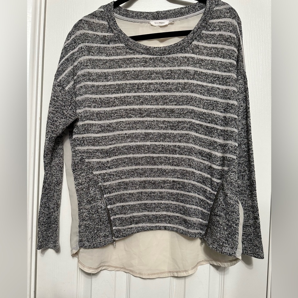 Blu Pepper Striped top with Zipper Detail and Sheer Back